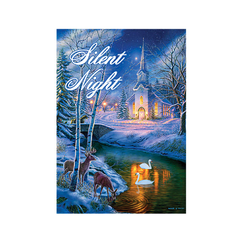 Winter Church 12 x 18 garden flag with glowing church under starry sky