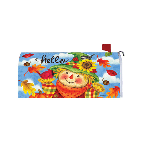 HELLO SCARECROW Fall Mailbox Cover - magnetic mailbox cover with cheerful scarecrow by Custom Decor
