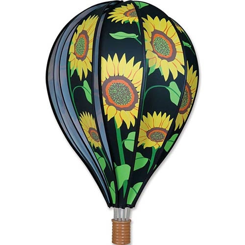 Decorative hot air balloon spinner with sunflower design on a black background