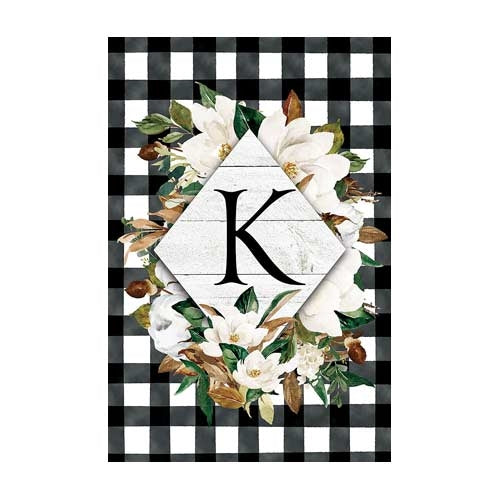 k-magnolia-check-monogram-k-garden-flag-12-x-18